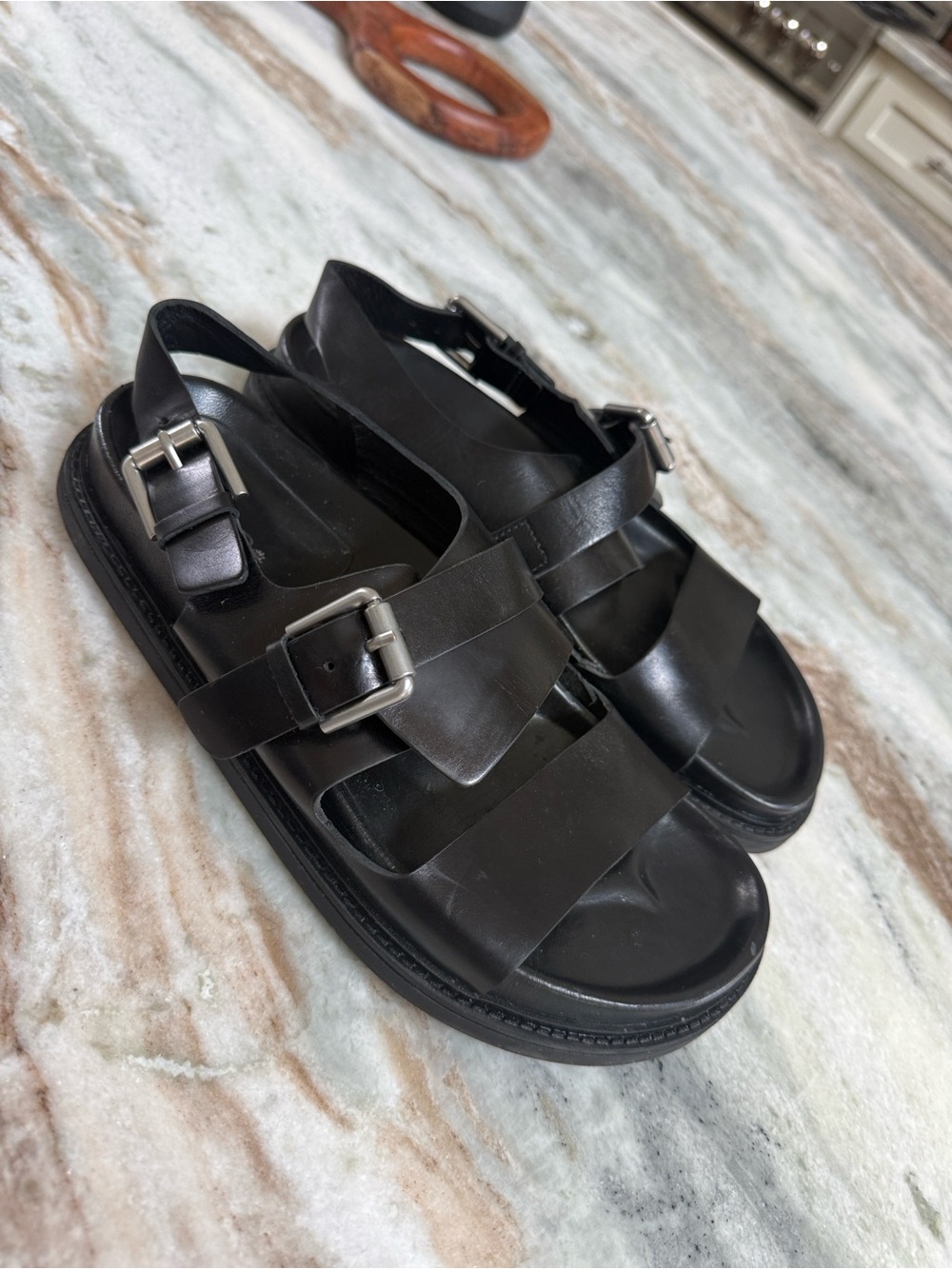 MASSIMO DUTTI black premium leather sandals SZ 39 SZ 8.5 - 9